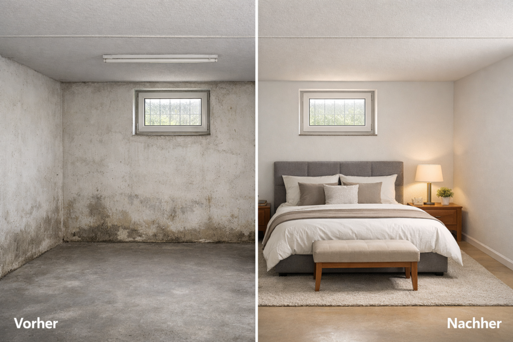Schlafzimmer im trockenen Keller